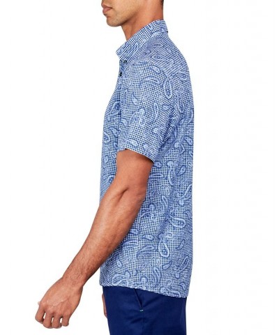 Men's Regular-Fit Non-Iron Performance Stretch Paisley Check-Print Button-Down Shirt Blue $37.53 Shirts