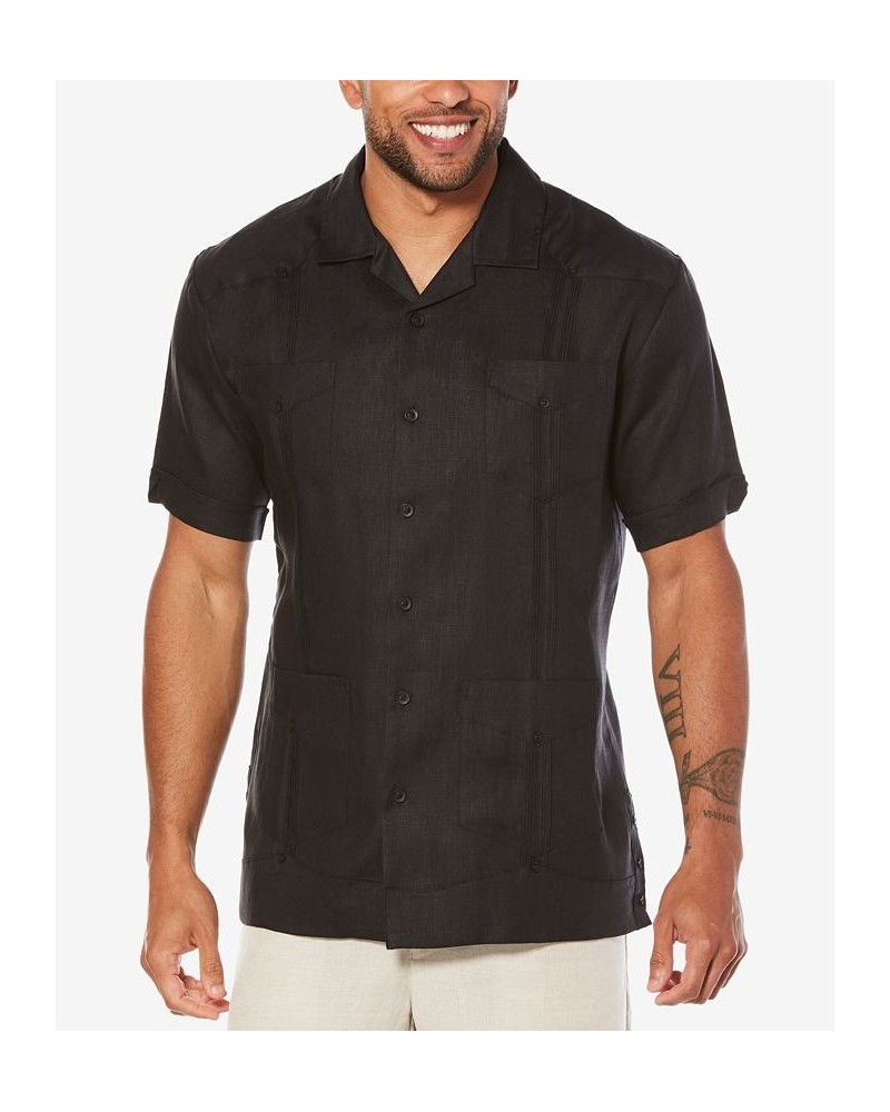 Men's Big & Tall Short-Sleeve 4-Pocket 100% Linen Guayabera Shirt Jet Black $30.60 Shirts