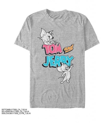 Men's Tom Jerry Pattern Logo W White Characters Short Sleeve T-shirt Gray $15.75 T-Shirts