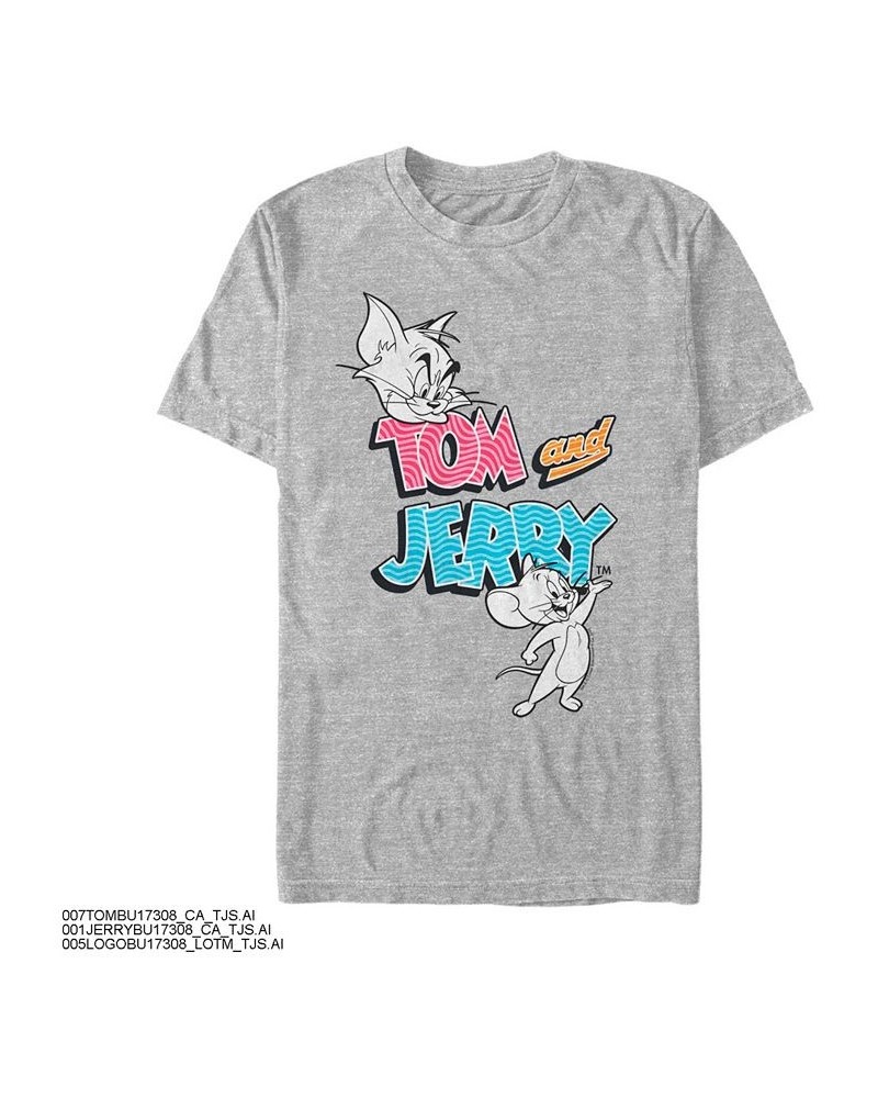 Men's Tom Jerry Pattern Logo W White Characters Short Sleeve T-shirt Gray $15.75 T-Shirts