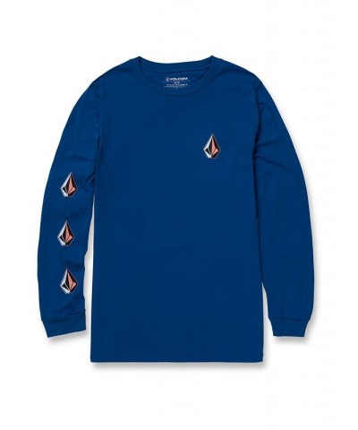 Men's Iconic Stone Long Sleeve T-shirt Blue $13.26 T-Shirts