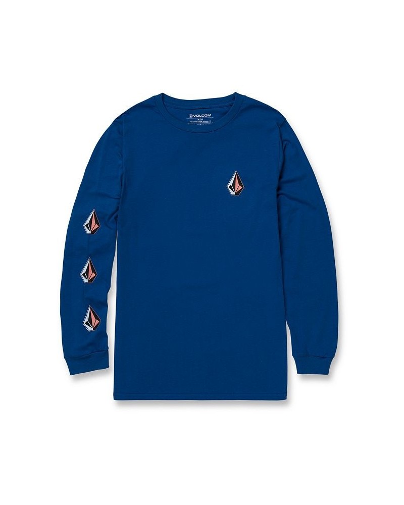 Men's Iconic Stone Long Sleeve T-shirt Blue $13.26 T-Shirts