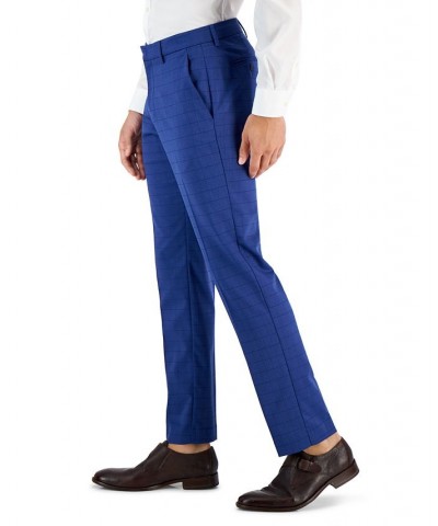 Men's Slim-Fit Tonal Check Dress Pants Blue $24.00 Pants