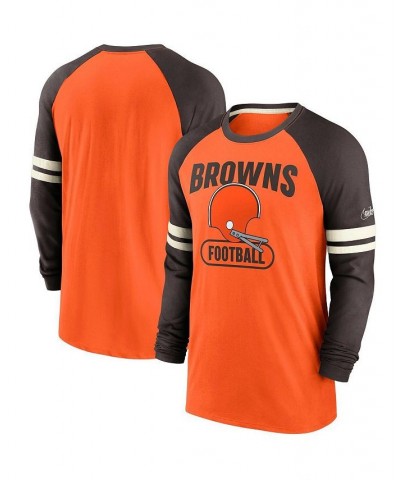 Men's Orange and Brown Cleveland Browns Throwback Raglan Long Sleeve T-shirt $29.90 T-Shirts