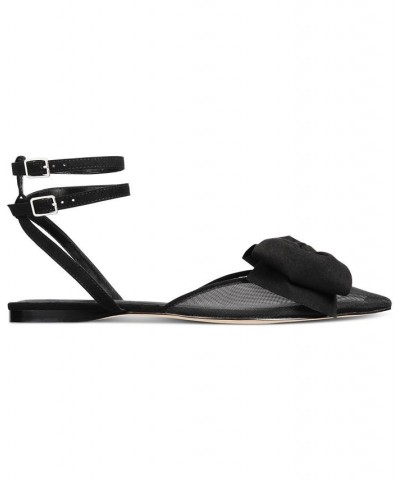 Women's Sudana Bow Detail Ankle Strap Flats Black $49.30 Shoes