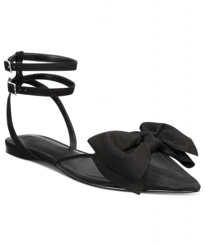 Women's Sudana Bow Detail Ankle Strap Flats Black $49.30 Shoes