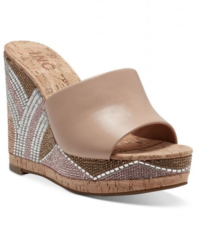 Cadie Bling Wedge Sandals Pink $39.80 Shoes