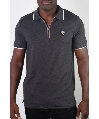 Men's Basic Short Sleeve Stripe Polo Dark Gray $26.46 Polo Shirts