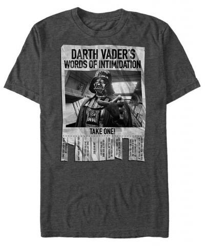 Men's Star Wars Darth Vader's Words of Intimidation Poster Short Sleeve T-shirt Gray $20.29 T-Shirts