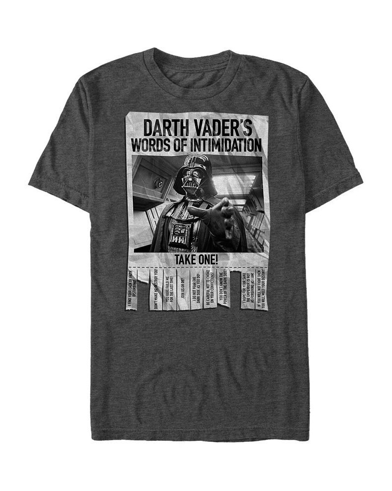 Men's Star Wars Darth Vader's Words of Intimidation Poster Short Sleeve T-shirt Gray $20.29 T-Shirts