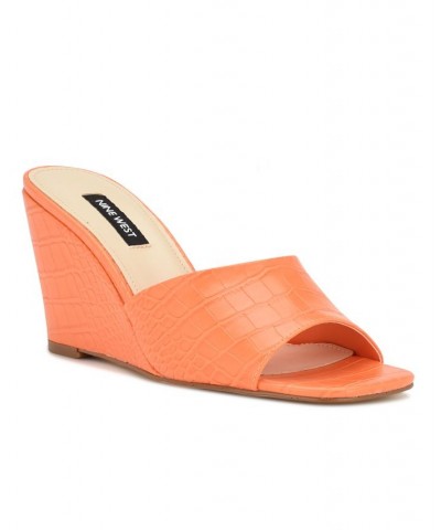 Women's Nesa Square Toe Slide-on Wedge Dress Sandals Orange $45.60 Shoes