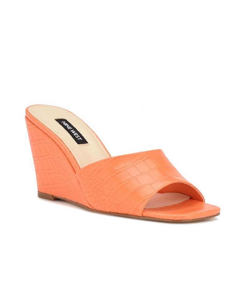 Women's Nesa Square Toe Slide-on Wedge Dress Sandals Orange $45.60 Shoes