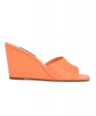 Women's Nesa Square Toe Slide-on Wedge Dress Sandals Orange $45.60 Shoes