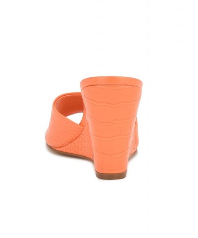 Women's Nesa Square Toe Slide-on Wedge Dress Sandals Orange $45.60 Shoes