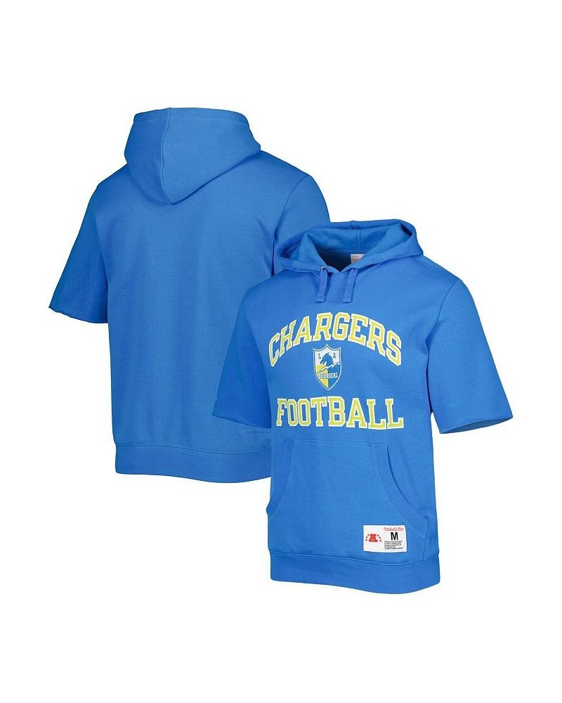 Men's Powder Blue Los Angeles Chargers Washed Short Sleeve Pullover Hoodie $42.75 Sweatshirt