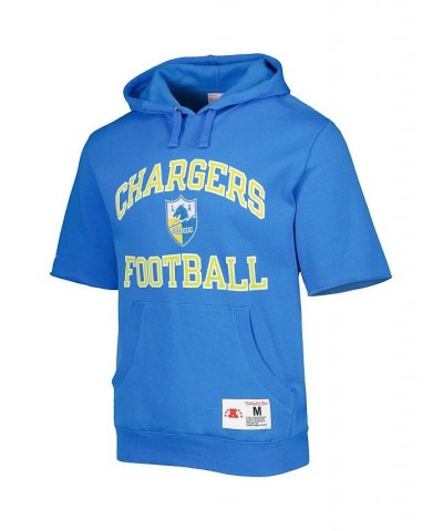 Men's Powder Blue Los Angeles Chargers Washed Short Sleeve Pullover Hoodie $42.75 Sweatshirt