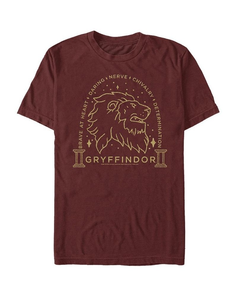 Men's Lion Line Art Short Sleeve Crew T-shirt Red $14.70 T-Shirts