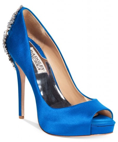 Women's Kiara Peep-Toe Evening Pumps Blue $102.00 Shoes