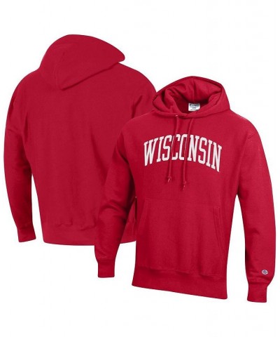 Men's Red Wisconsin Badgers Team Arch Reverse Weave Pullover Hoodie $44.65 Sweatshirt