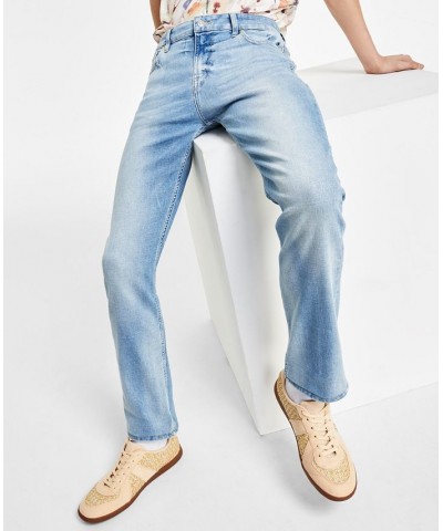 Men's Slim-Fit Straight Stretch Jeans in a Light Wash Yellow $36.58 Jeans