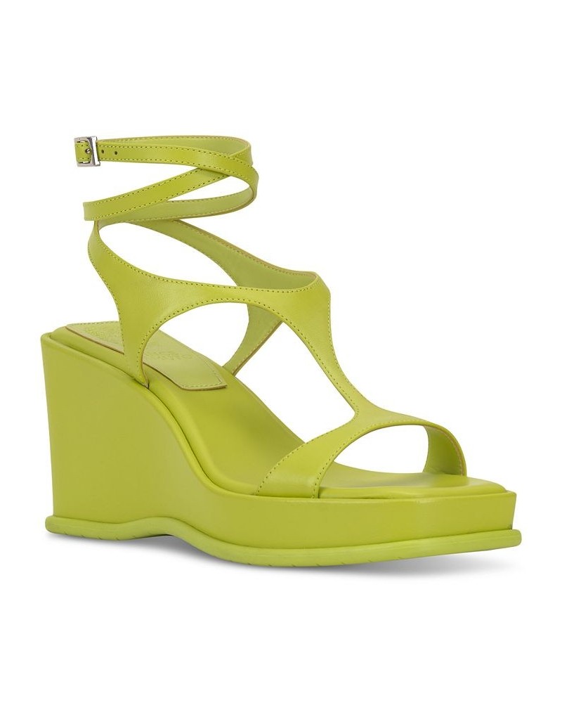 Fetemee Strappy Sport Wedge Sandals Green $43.86 Shoes