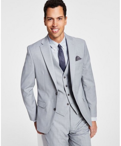 Men's Slim-Fit Wool Sharkskin Suit Jacket Gray $84.00 Suits