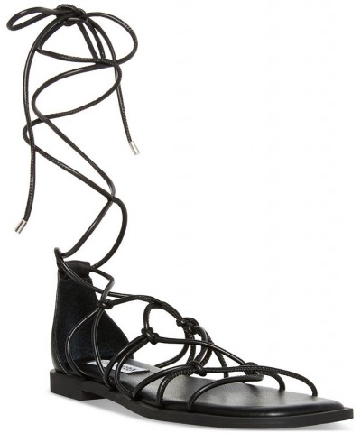 Women's Ainsley Knotted Lace-Up Ankle-Tie Sandals Black $35.60 Shoes