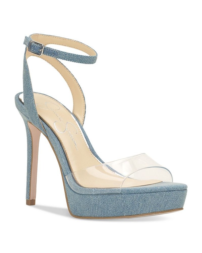 Camisha Ankle-Strap Platform Sandals Blue $38.15 Shoes