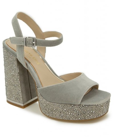 Women's Dolly Crystal Platform Sandals Silver $47.70 Shoes