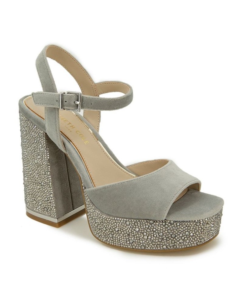 Women's Dolly Crystal Platform Sandals Silver $47.70 Shoes