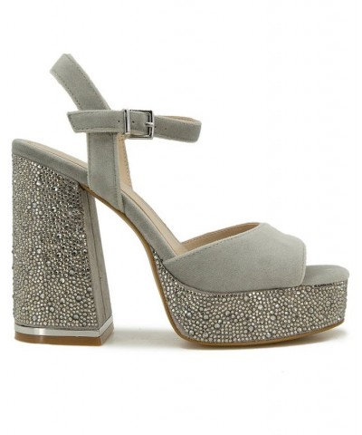 Women's Dolly Crystal Platform Sandals Silver $47.70 Shoes