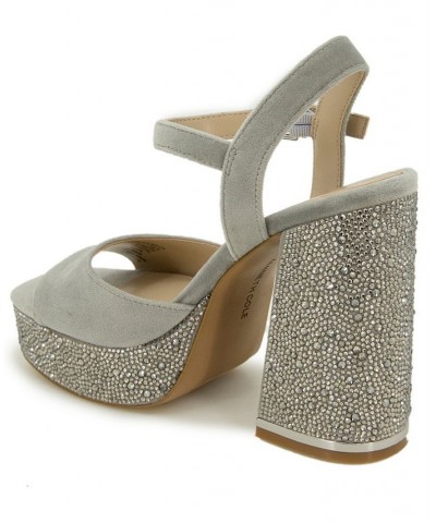 Women's Dolly Crystal Platform Sandals Silver $47.70 Shoes