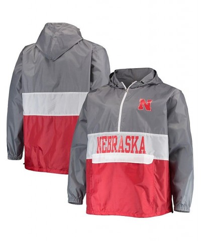 Men's Branded Gray, Scarlet Nebraska Huskers Big and Tall Water-Resistant Half-Zip Hoodie $36.03 Sweatshirt