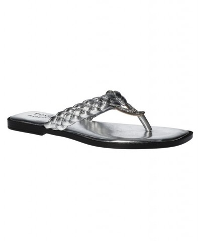 Women's Tuscany Coletta Square Toe Thong Sandals Gray $39.75 Shoes