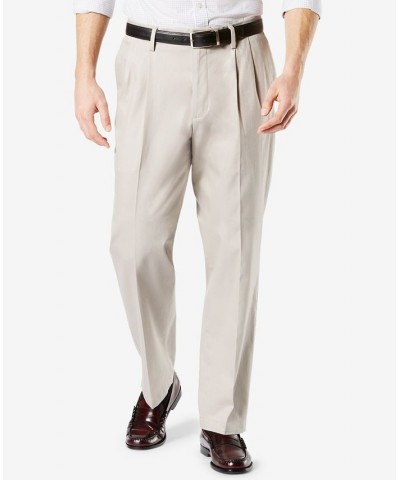 Men's Signature Lux Cotton Relaxed Fit Pleated Creased Stretch Khaki Pants White $32.99 Pants