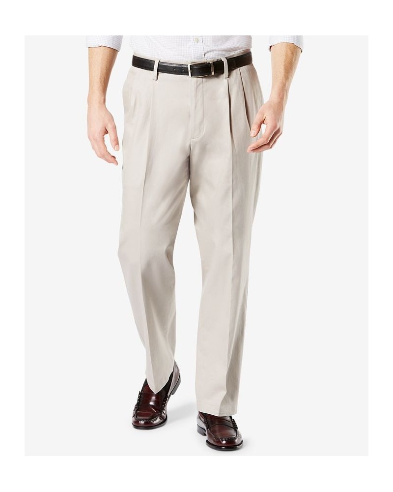 Men's Signature Lux Cotton Relaxed Fit Pleated Creased Stretch Khaki Pants White $32.99 Pants