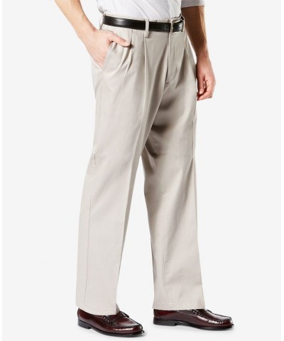 Men's Signature Lux Cotton Relaxed Fit Pleated Creased Stretch Khaki Pants White $32.99 Pants