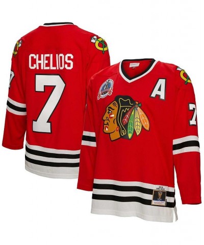 Men's Chris Chelios Red Chicago Blackhawks 1991 Blue Line Player Jersey $86.10 Jersey