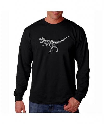 Men's Word Art Long Sleeve T-Shirt - Dinosaur T-Rex Skeleton Black $20.79 T-Shirts