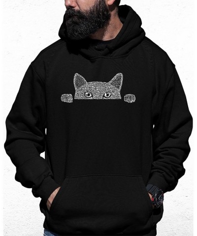 Men's Peeking Cat Word Art Hooded Sweatshirt Black $24.00 Sweatshirt