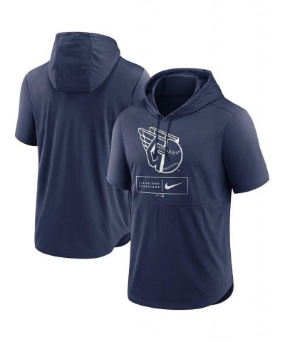 Men's Navy Cleveland Guardians Logo Lockup Performance Short-Sleeved Pullover Hoodie $35.00 Sweatshirt