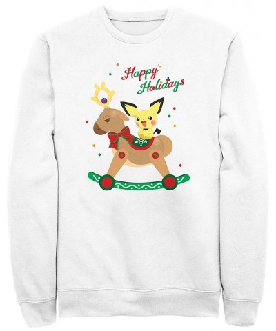 Men's Rockin Reindeer Crew Fleece Pullover Sweatshirt White $25.83 Sweatshirt