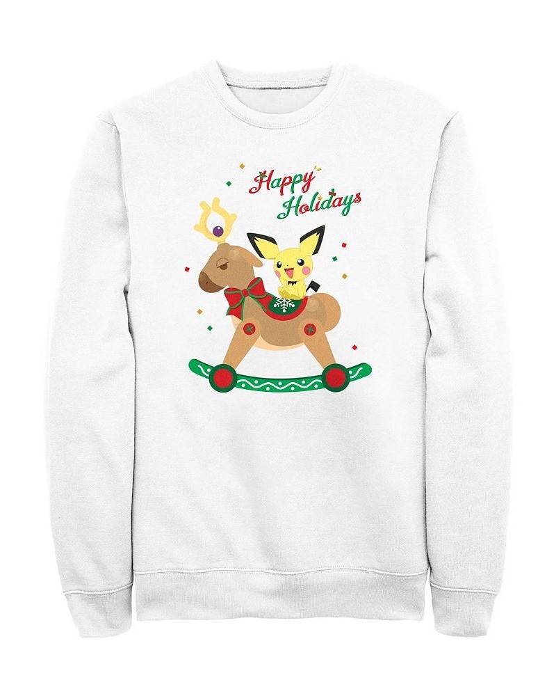 Men's Rockin Reindeer Crew Fleece Pullover Sweatshirt White $25.83 Sweatshirt