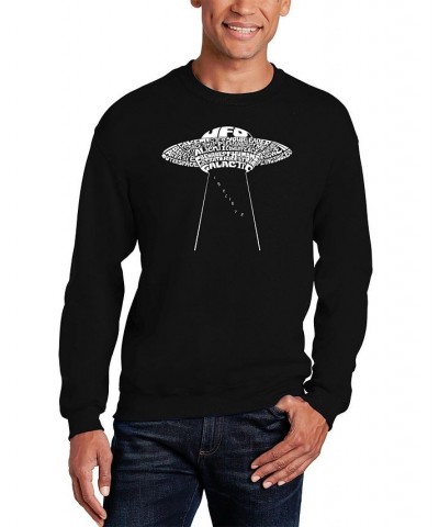 Men's Flying Saucer UFO Word Art Crewneck Sweatshirt Black $26.99 Sweatshirt