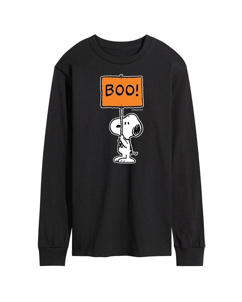 Men's Peanuts Boo Sign T-shirt Black $21.07 T-Shirts