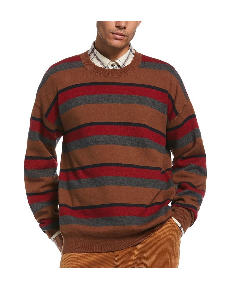 Men's Striped Crew Neck Sweater Red $15.27 Sweaters