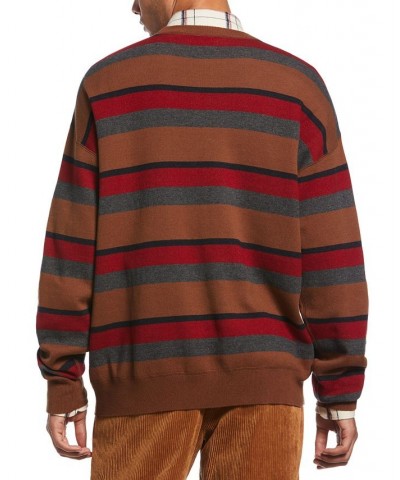 Men's Striped Crew Neck Sweater Red $15.27 Sweaters