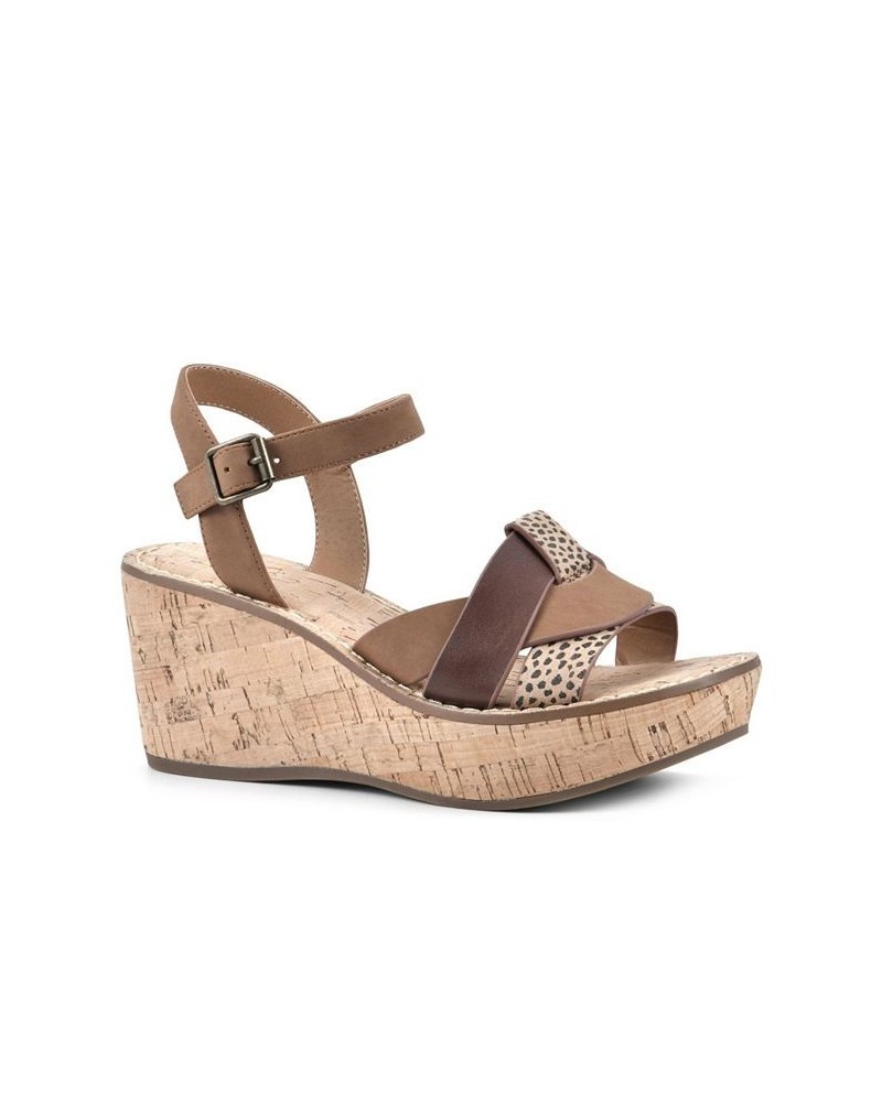 Women's Simple Wedge Sandals Brown $36.49 Shoes