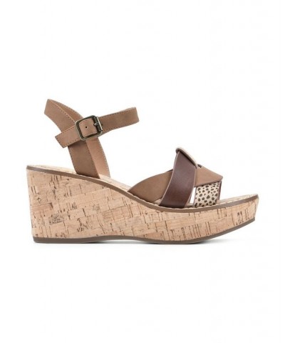 Women's Simple Wedge Sandals Brown $36.49 Shoes