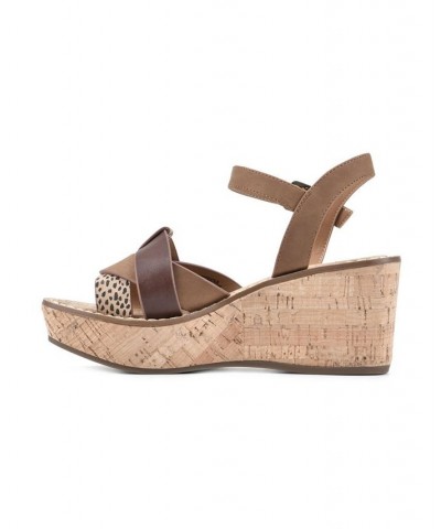 Women's Simple Wedge Sandals Brown $36.49 Shoes